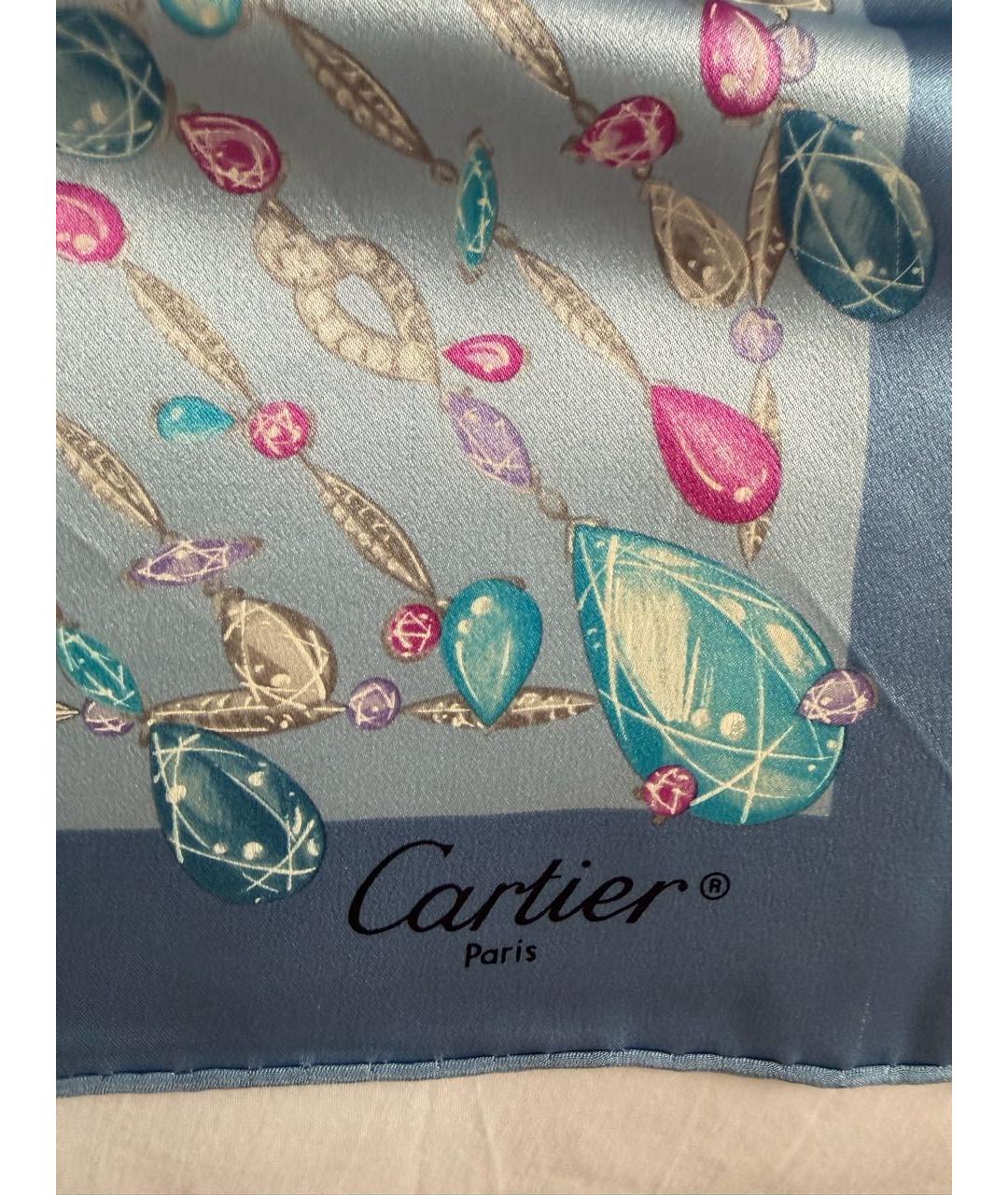 CARTIER Голубой шелковый платок, фото 4