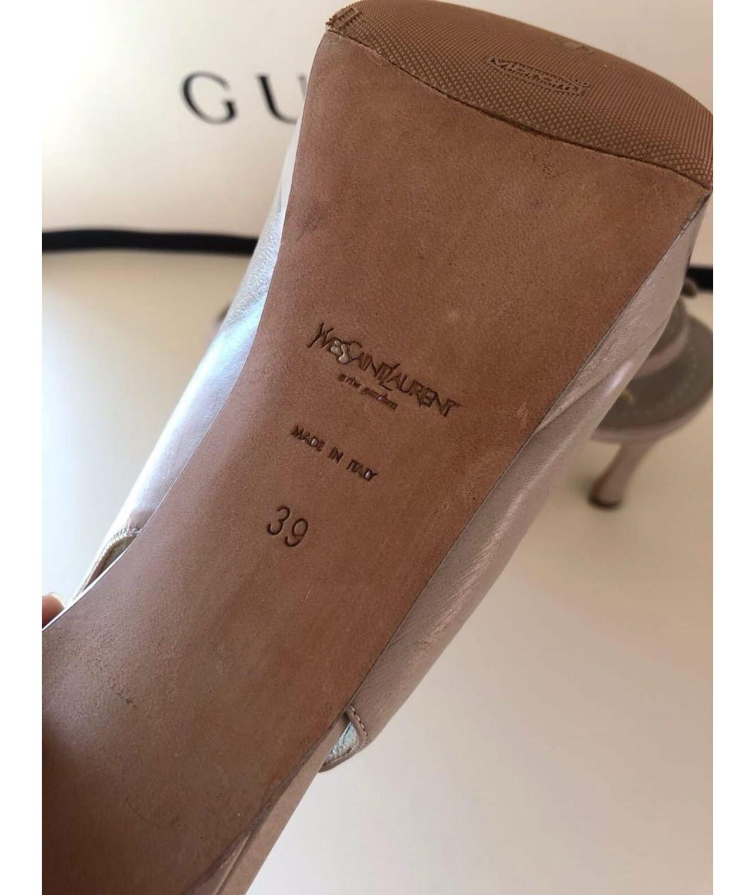 SAINT LAURENT Серые кожаные босоножки, фото 7