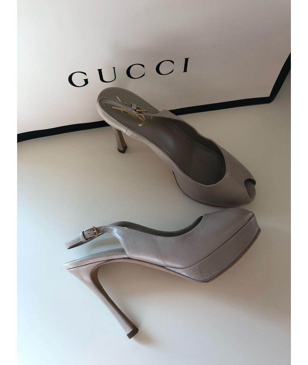 SAINT LAURENT Серые кожаные босоножки, фото 4