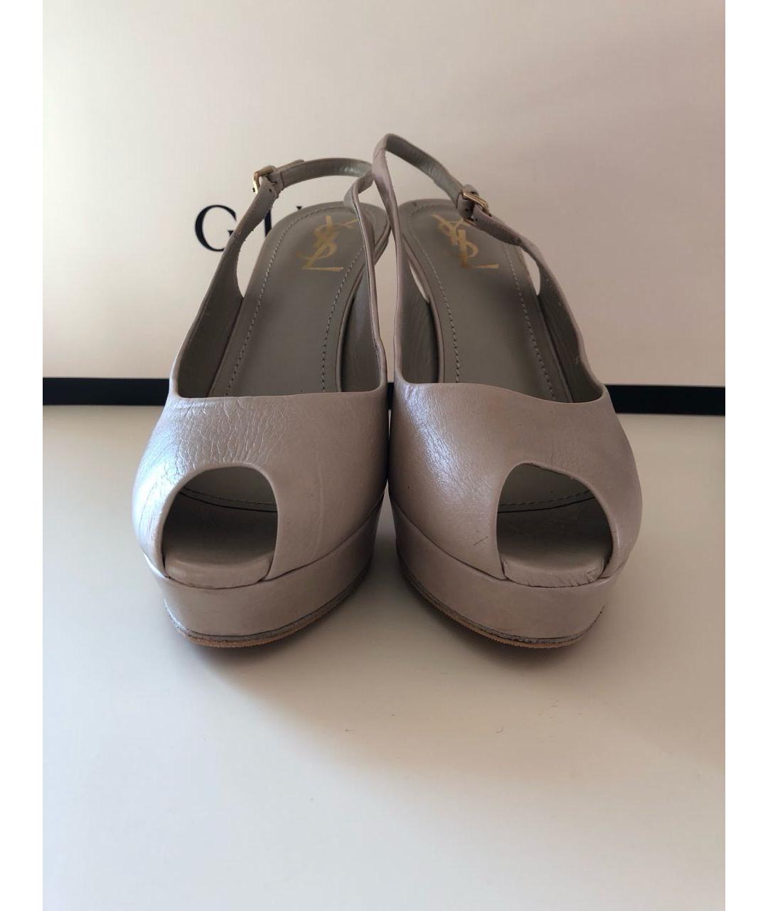 SAINT LAURENT Серые кожаные босоножки, фото 3