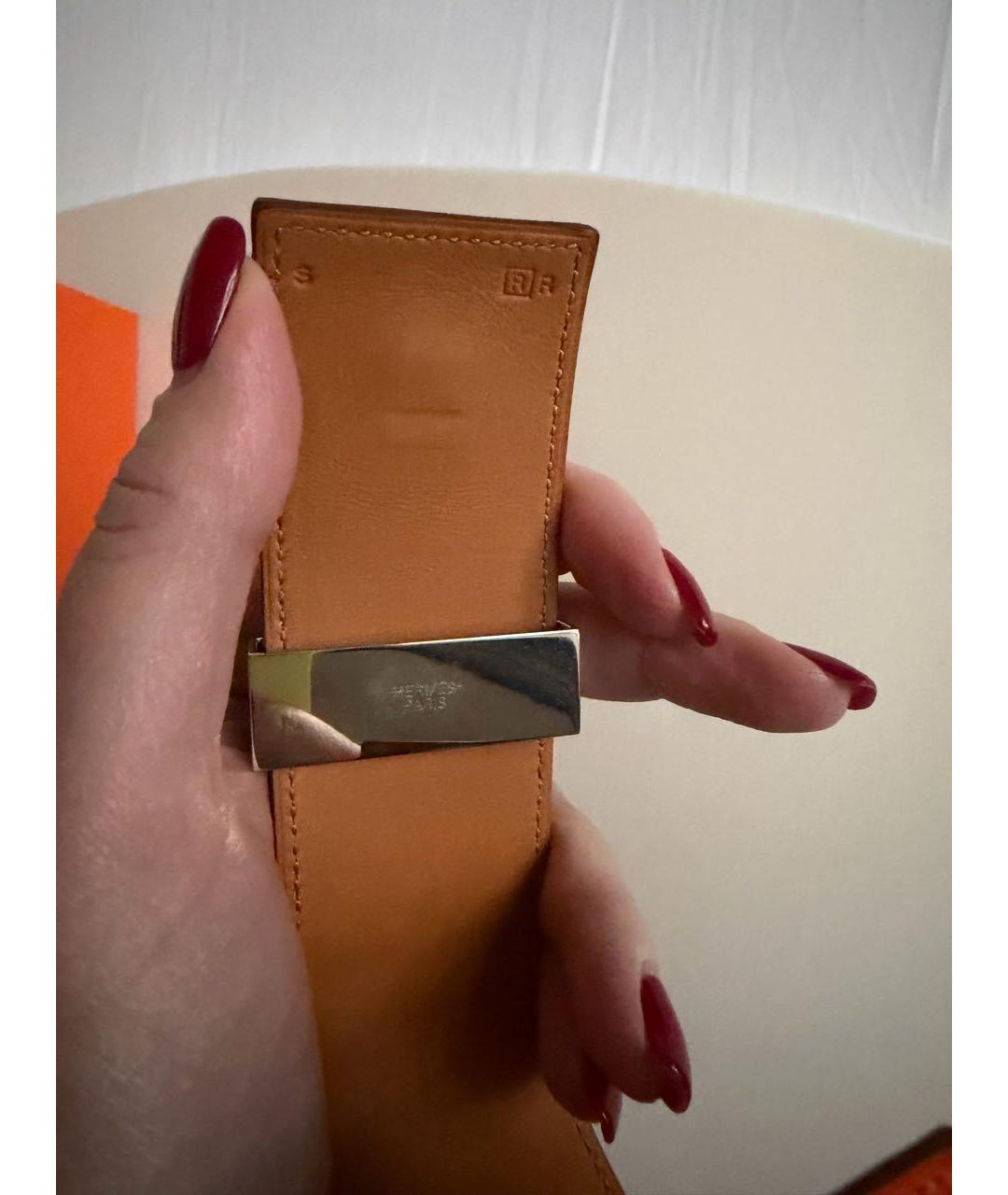 HERMES Оранжевый кожаный браслет, фото 5