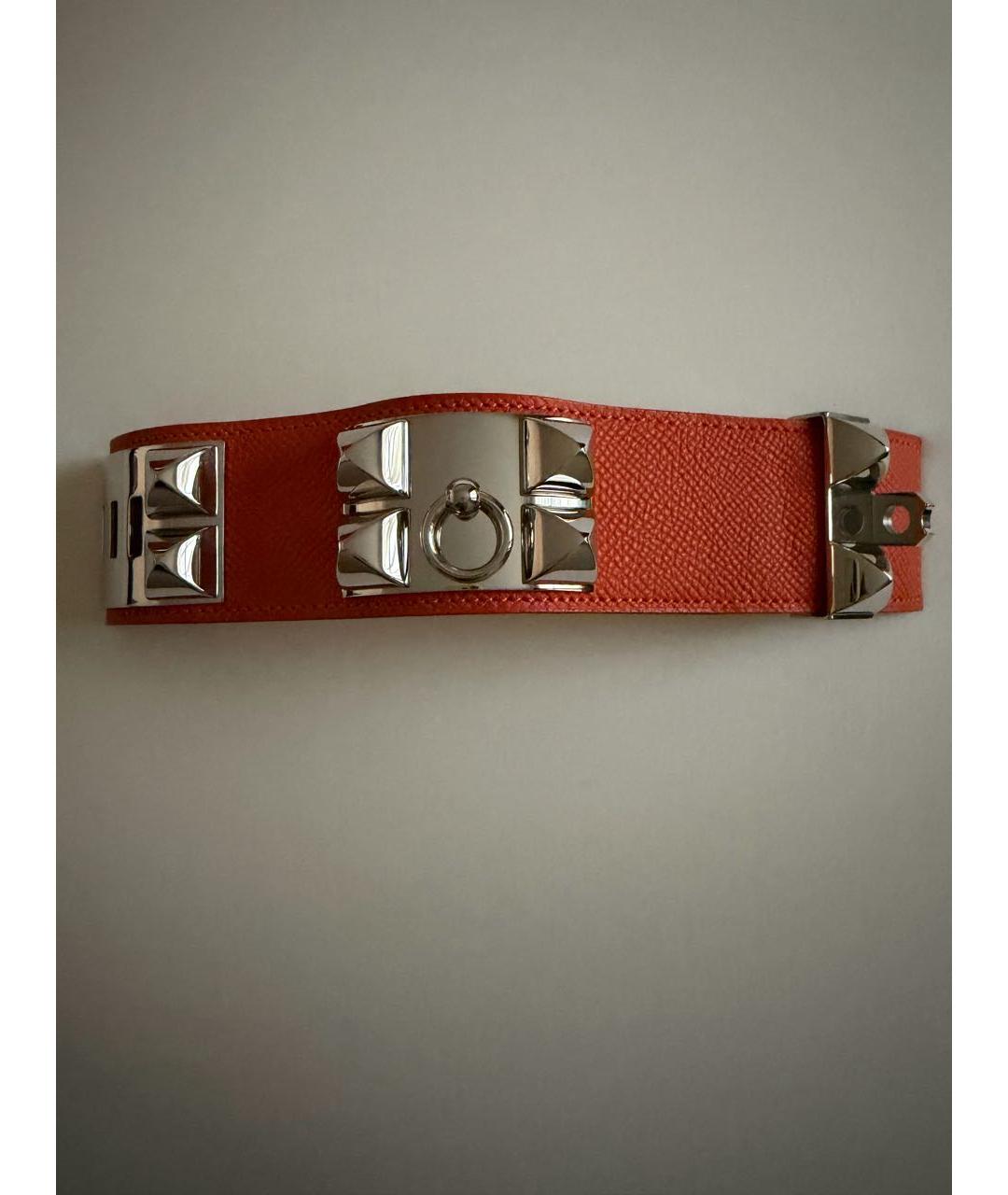 HERMES Оранжевый кожаный браслет, фото 6