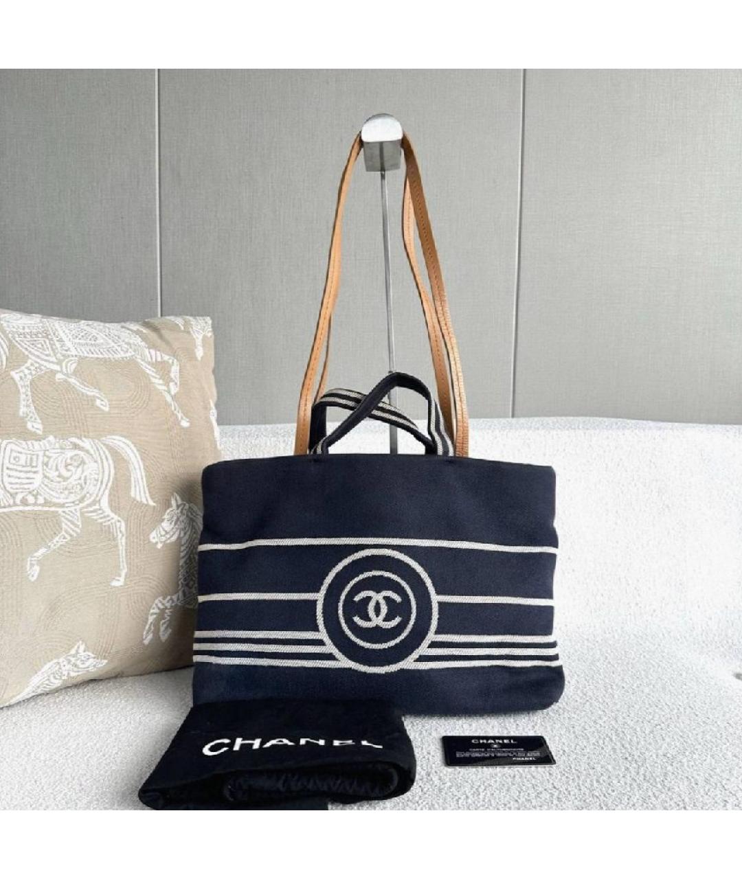 CHANEL Темно-синяя тканевая пляжная сумка, фото 10