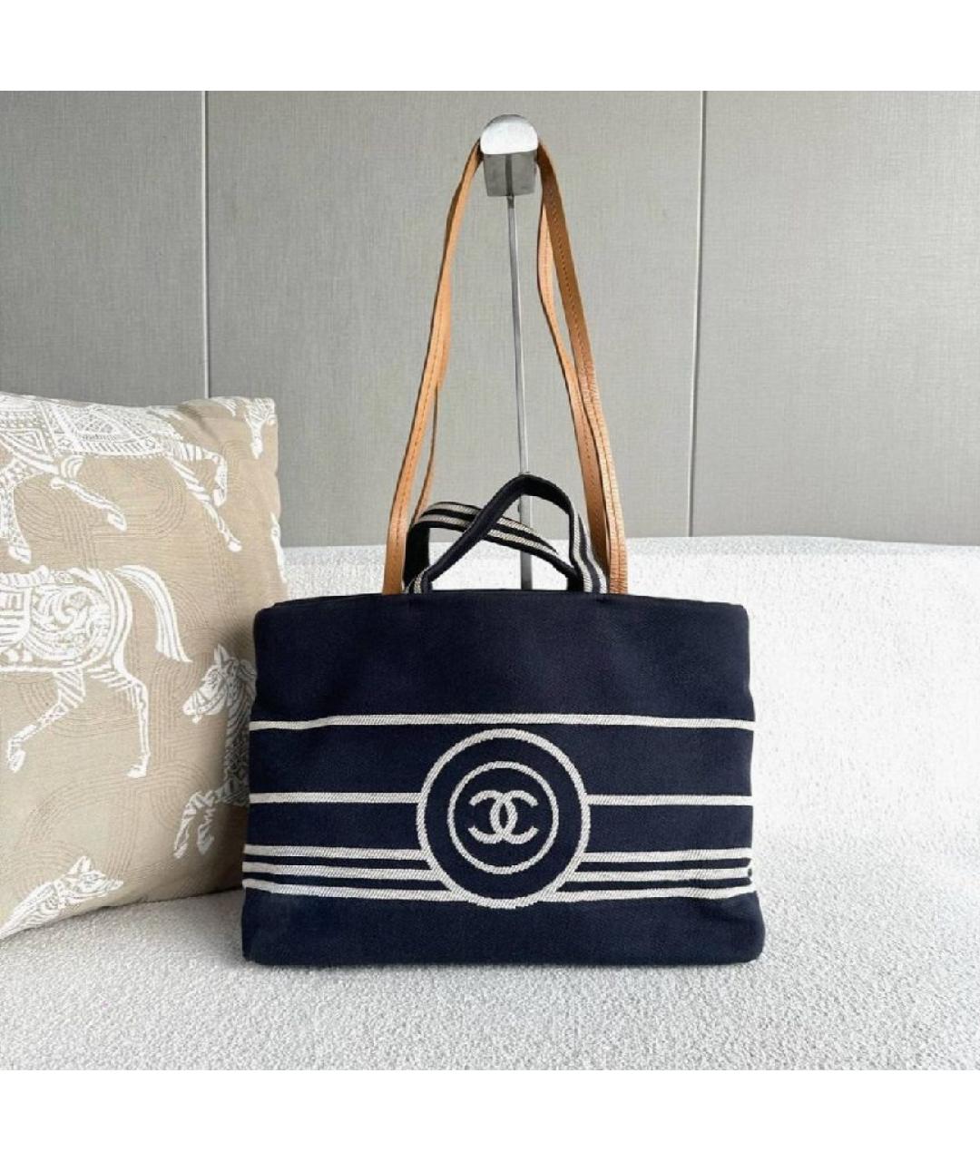 CHANEL Темно-синяя тканевая пляжная сумка, фото 3