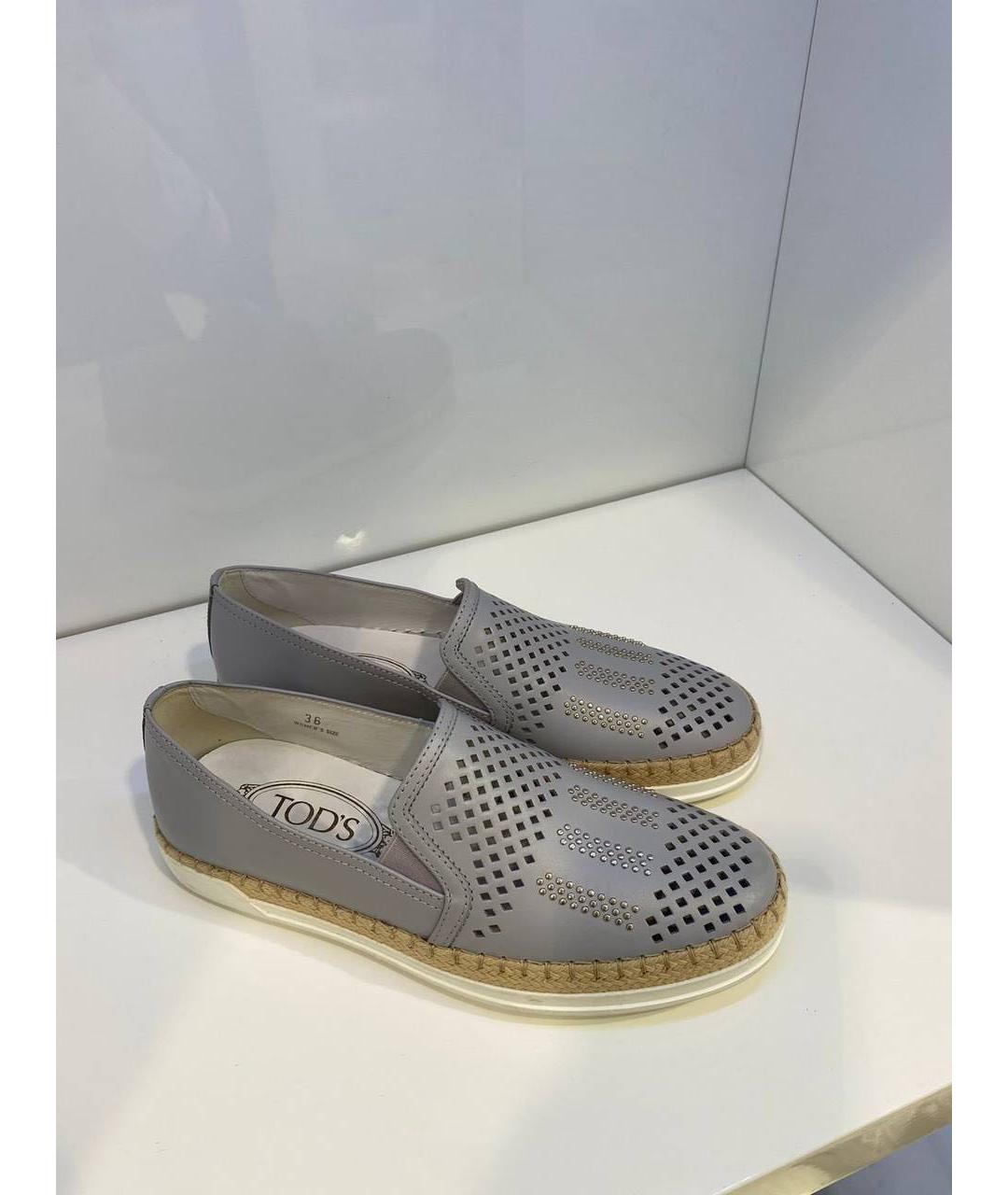 TOD'S Серые кожаные слипоны, фото 2
