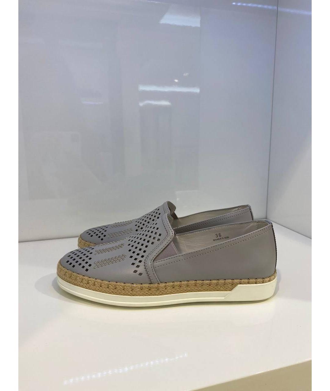 TOD'S Серые кожаные слипоны, фото 4