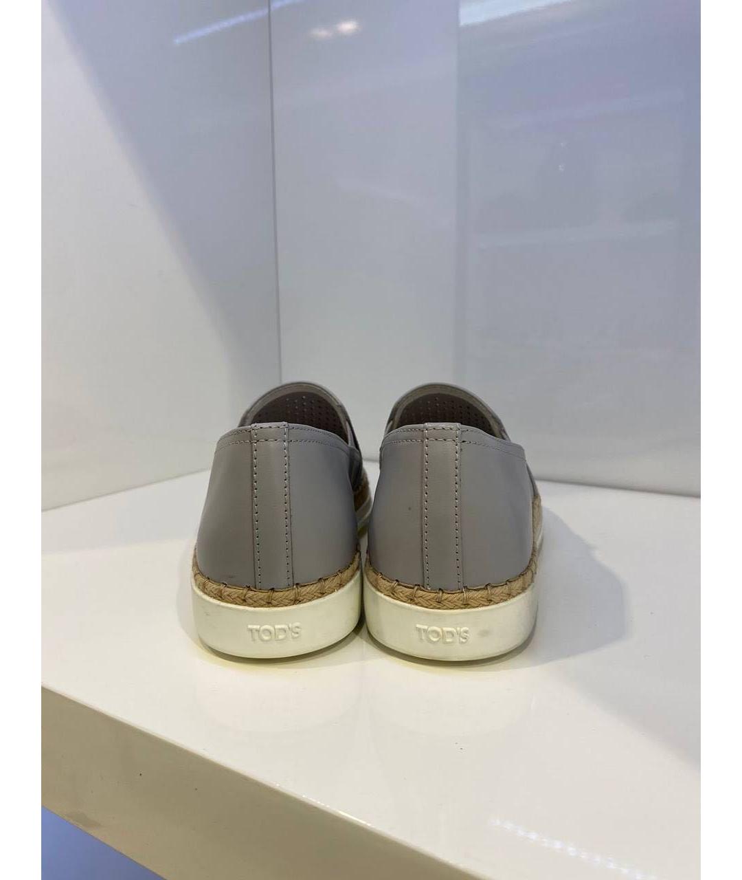TOD'S Серые кожаные слипоны, фото 3