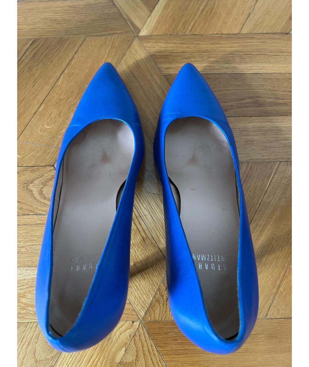 STUART WEITZMAN Синие кожаные лодочки на низком каблуке, фото 3