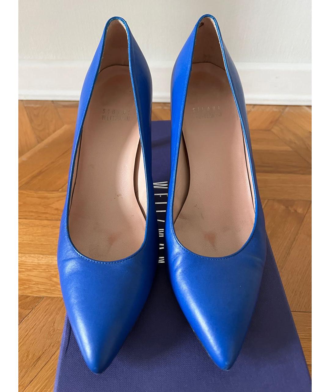 STUART WEITZMAN Синие кожаные лодочки на низком каблуке, фото 2