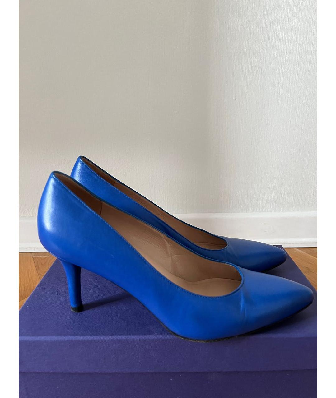 STUART WEITZMAN Синие кожаные лодочки на низком каблуке, фото 9