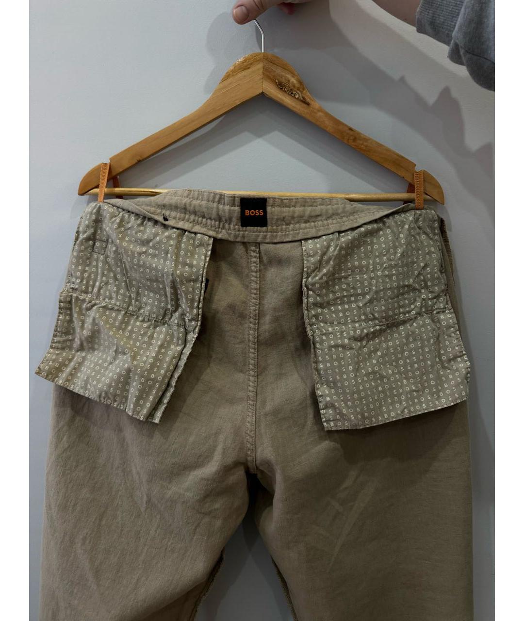 HUGO BOSS Бежевые хлопковые повседневные брюки, фото 3