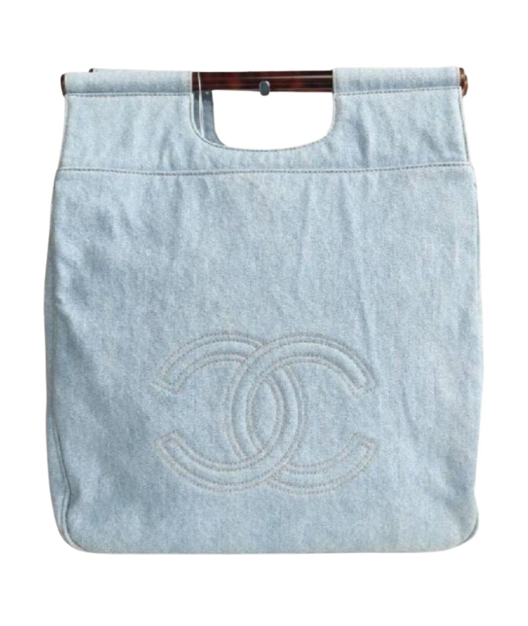 CHANEL Голубая деним сумка с короткими ручками, фото 1