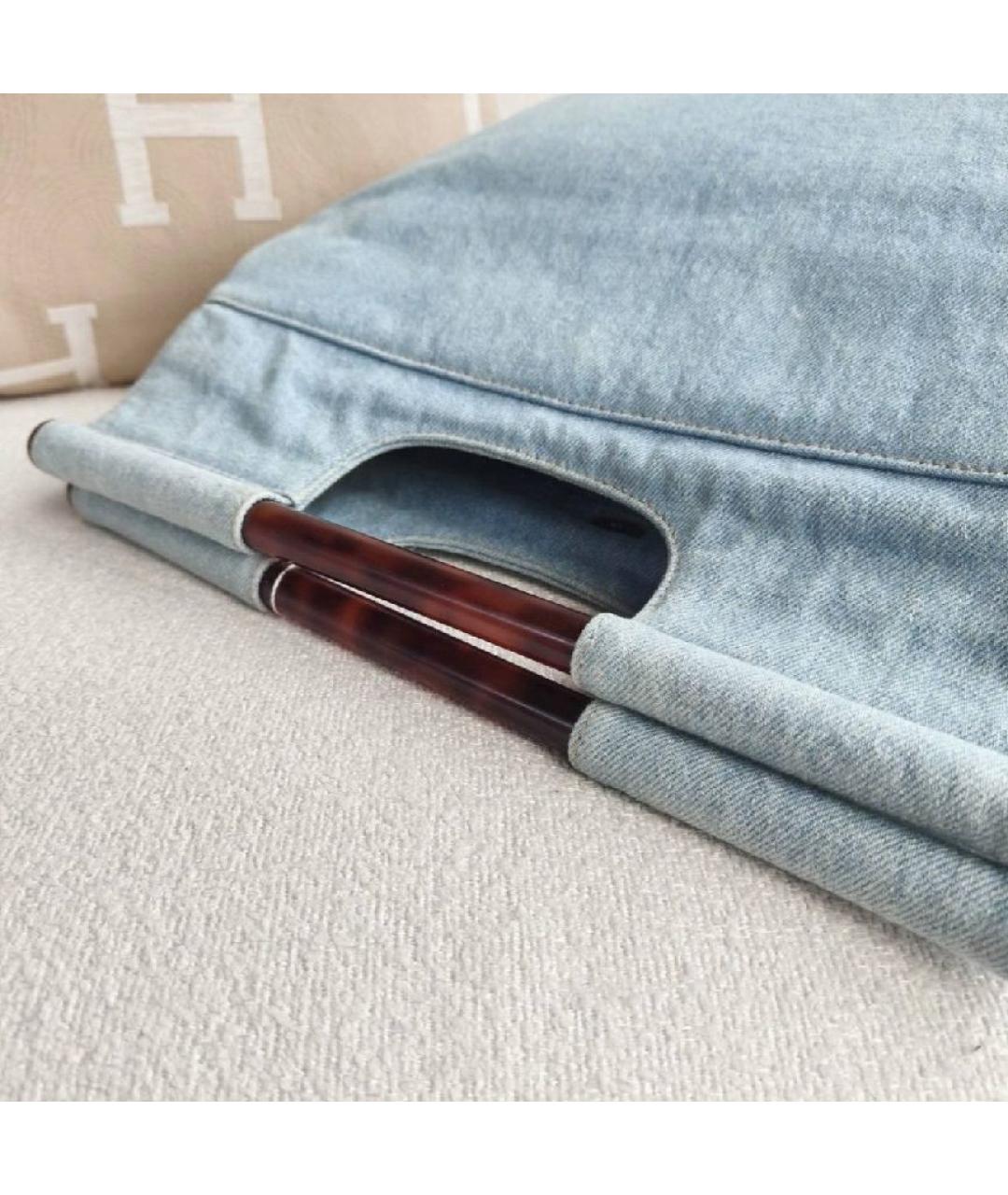 CHANEL Голубая деним сумка с короткими ручками, фото 5