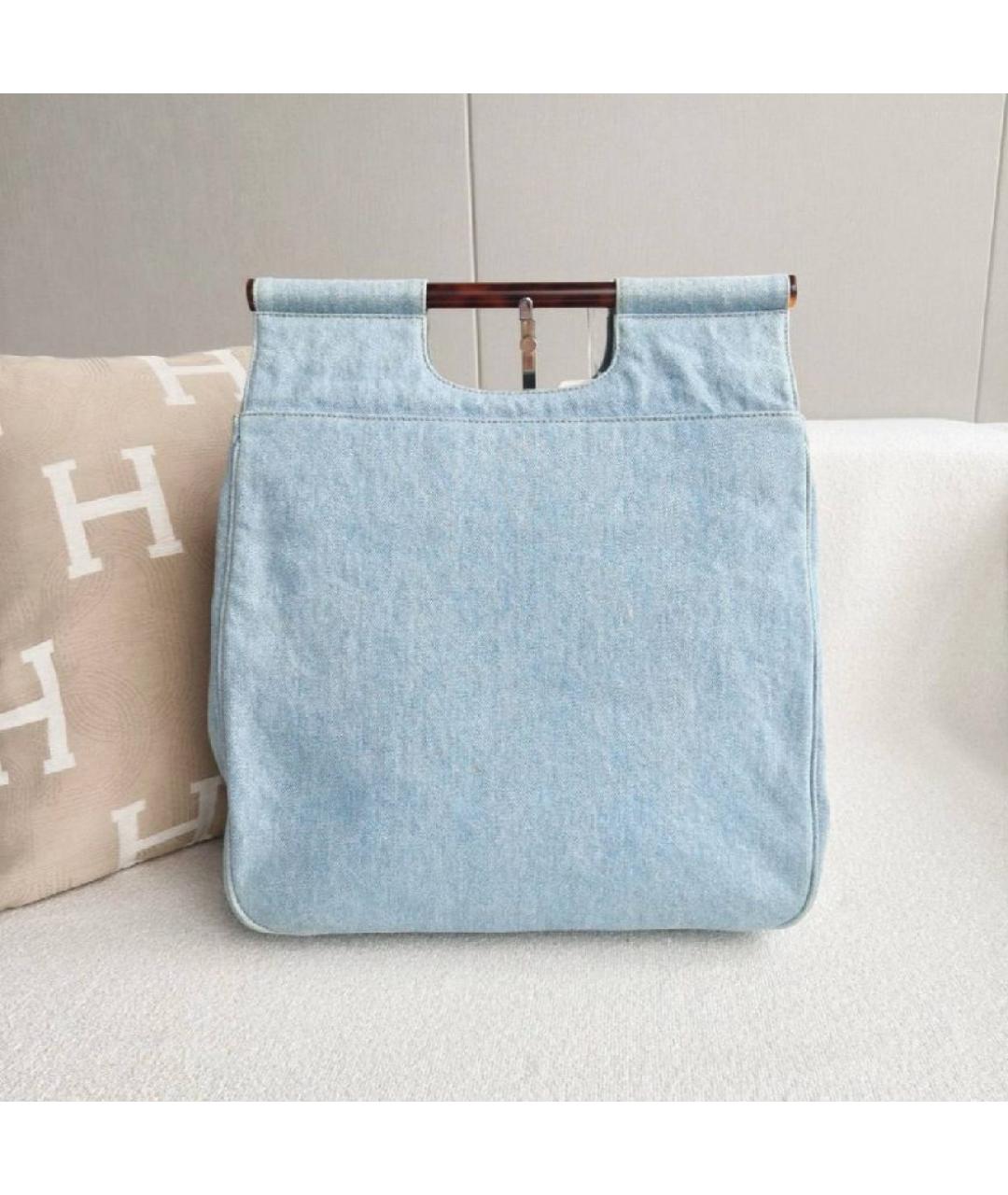 CHANEL Голубая деним сумка с короткими ручками, фото 2