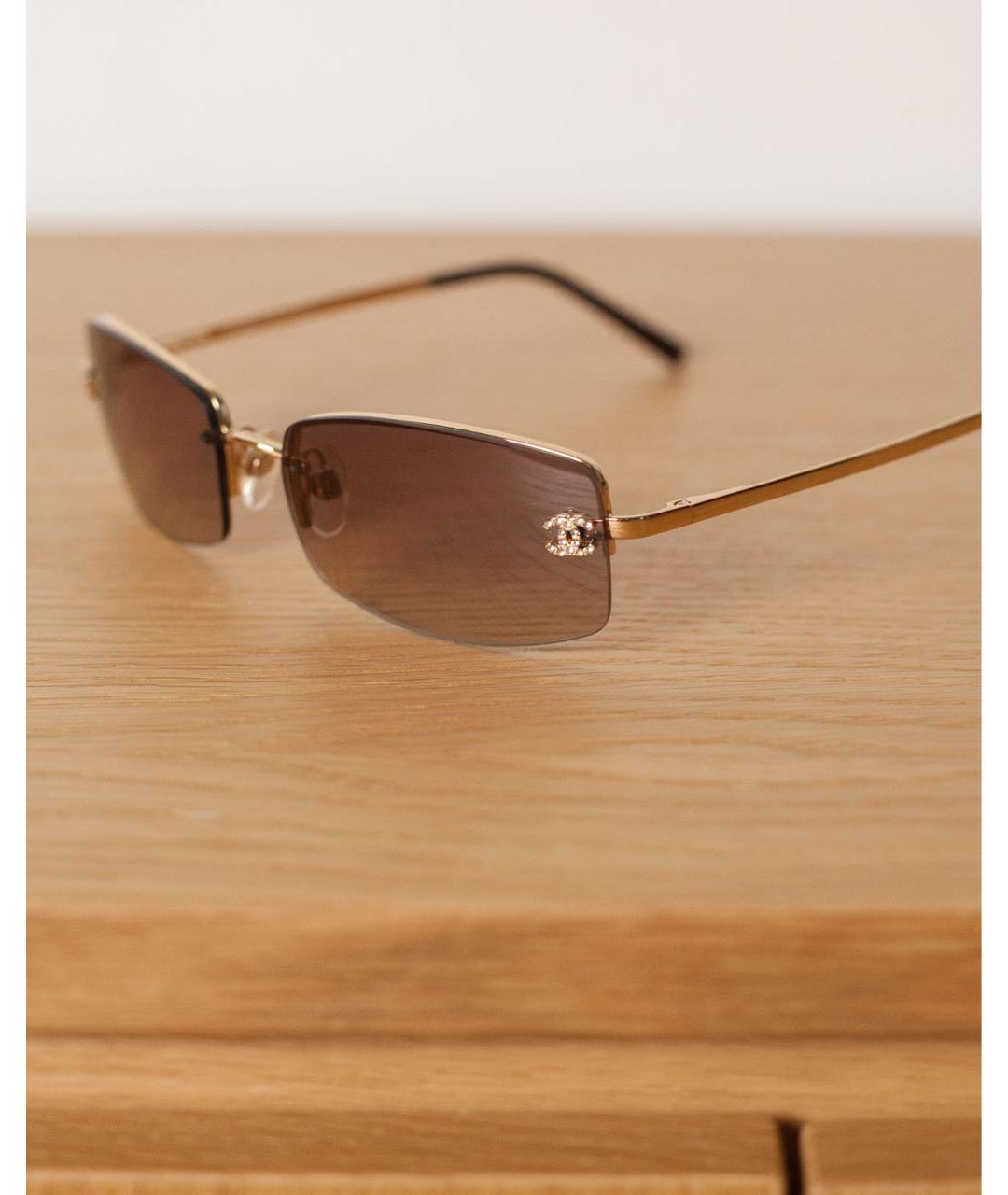 CHANEL Коричневые металлические солнцезащитные очки, фото 2