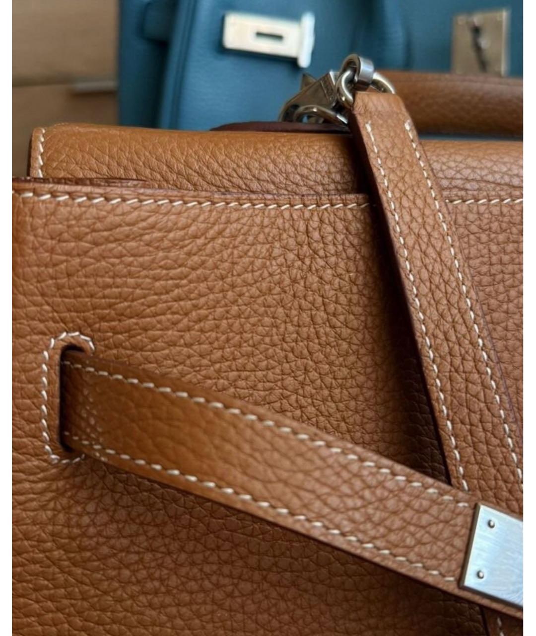 HERMES Коричневая кожаная сумка с короткими ручками, фото 3