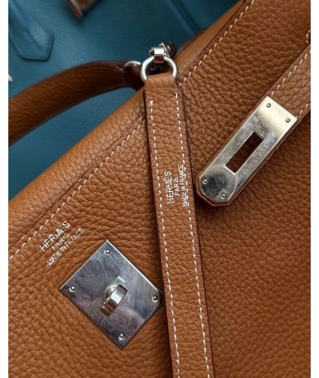 HERMES Коричневая кожаная сумка с короткими ручками, фото 7