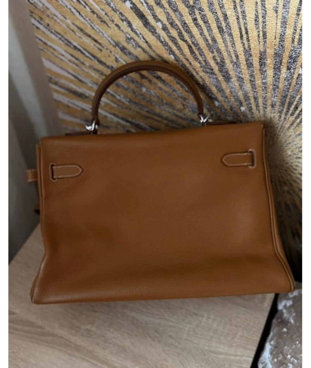 HERMES Коричневая кожаная сумка с короткими ручками, фото 2