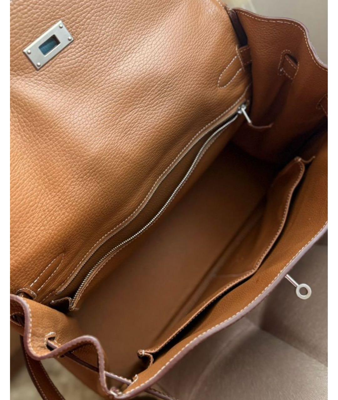 HERMES Коричневая кожаная сумка с короткими ручками, фото 5
