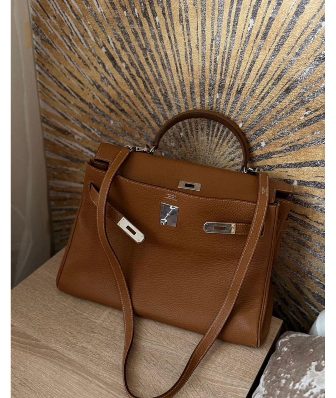 HERMES Коричневая кожаная сумка с короткими ручками, фото 9