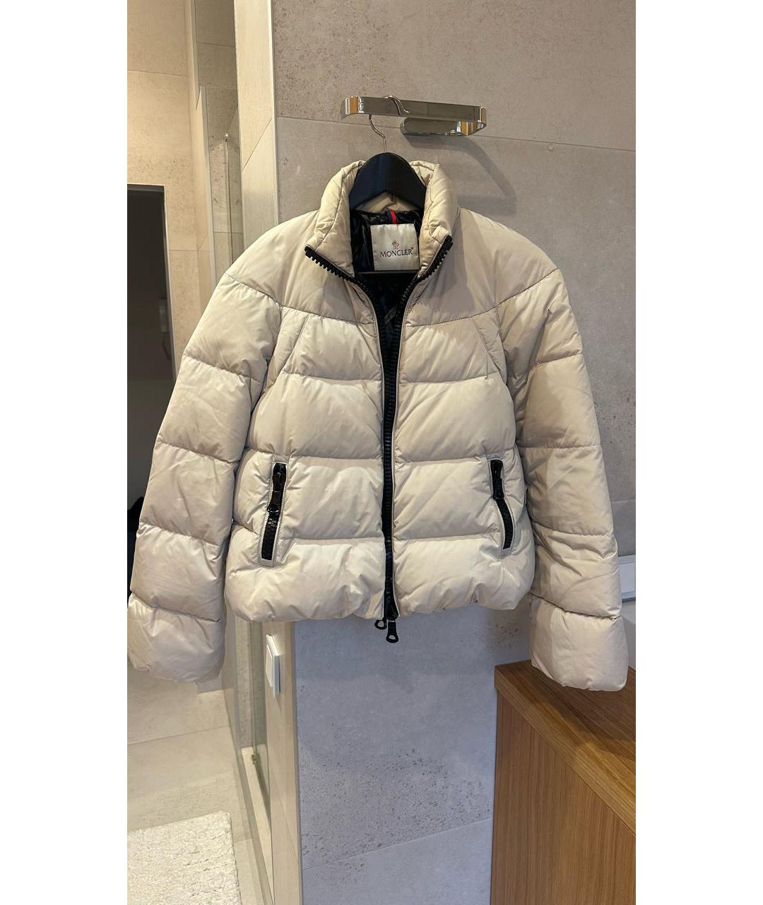 MONCLER Бежевый полиамидовый пуховик, фото 7