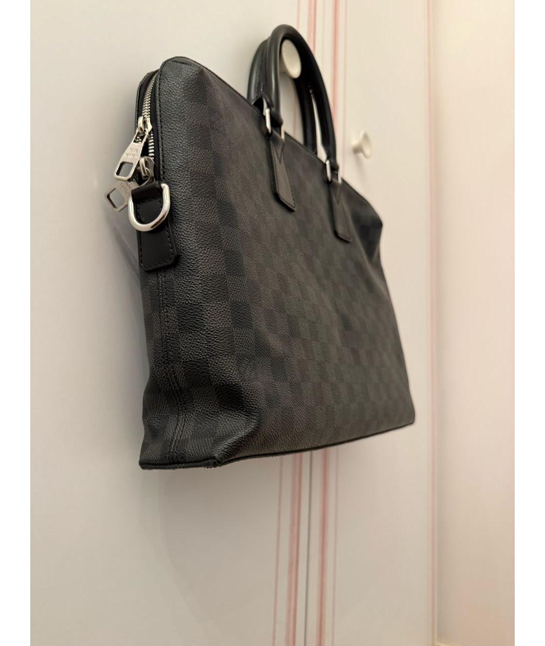 LOUIS VUITTON Антрацитовый кожаный портфель, фото 3