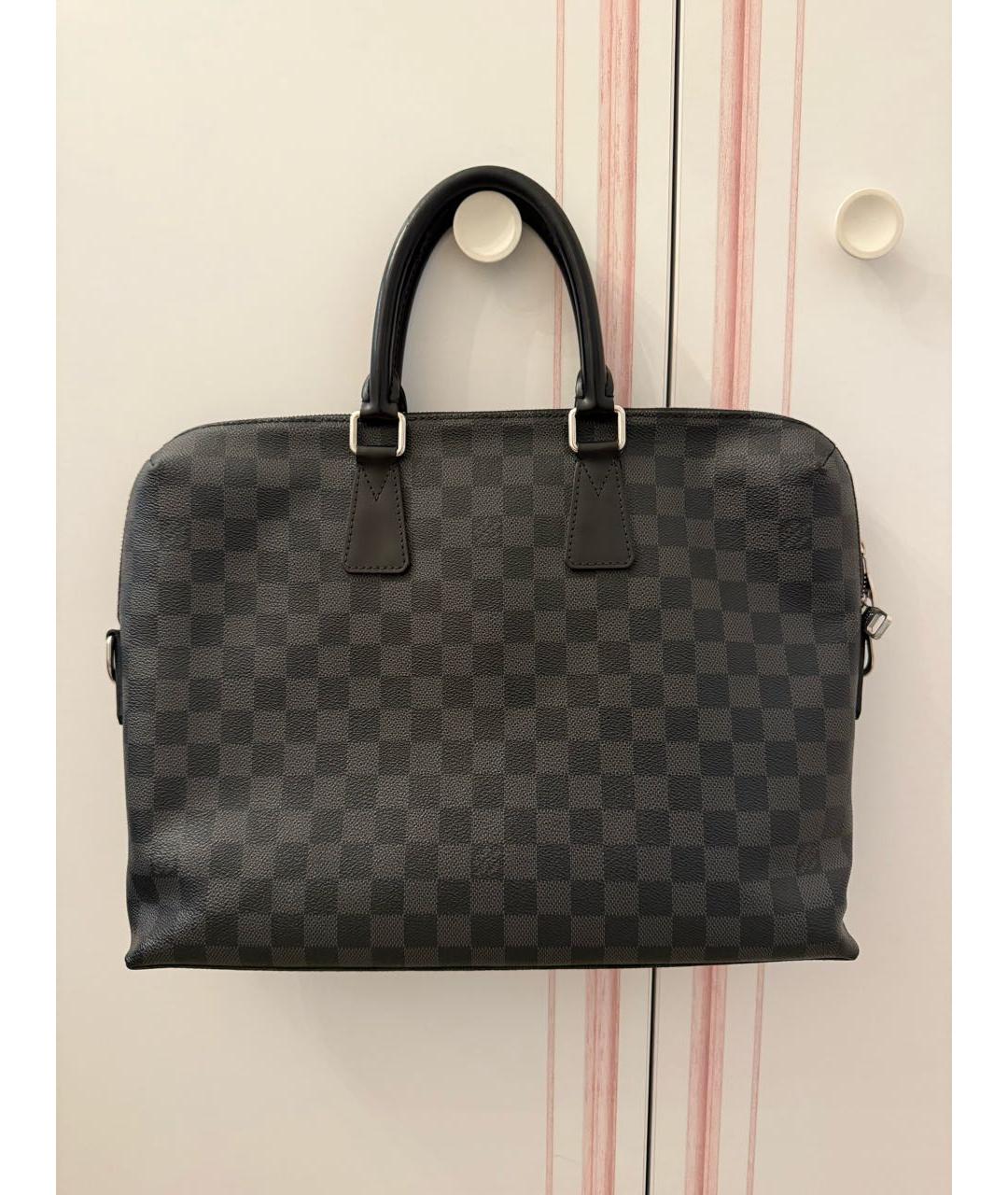 LOUIS VUITTON Антрацитовый кожаный портфель, фото 5