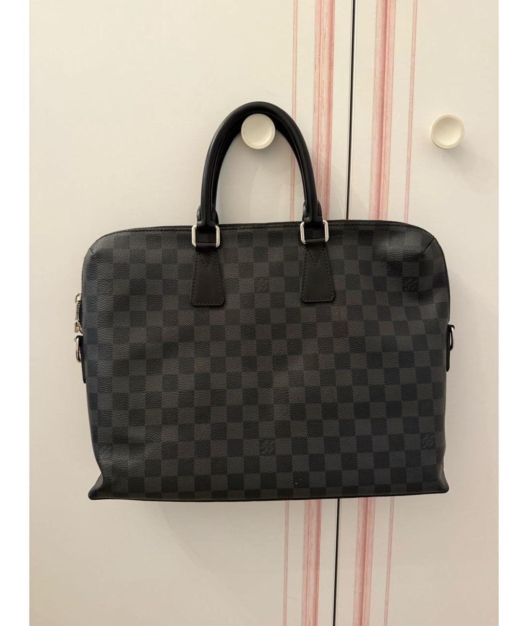 LOUIS VUITTON Антрацитовый кожаный портфель, фото 2