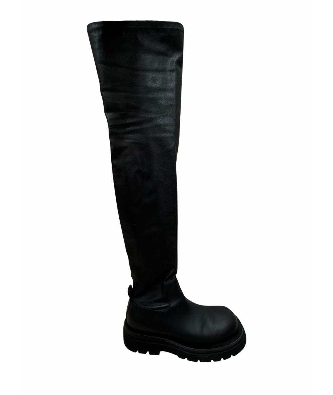 BOTTEGA VENETA Черные кожаные ботфорты, фото 1