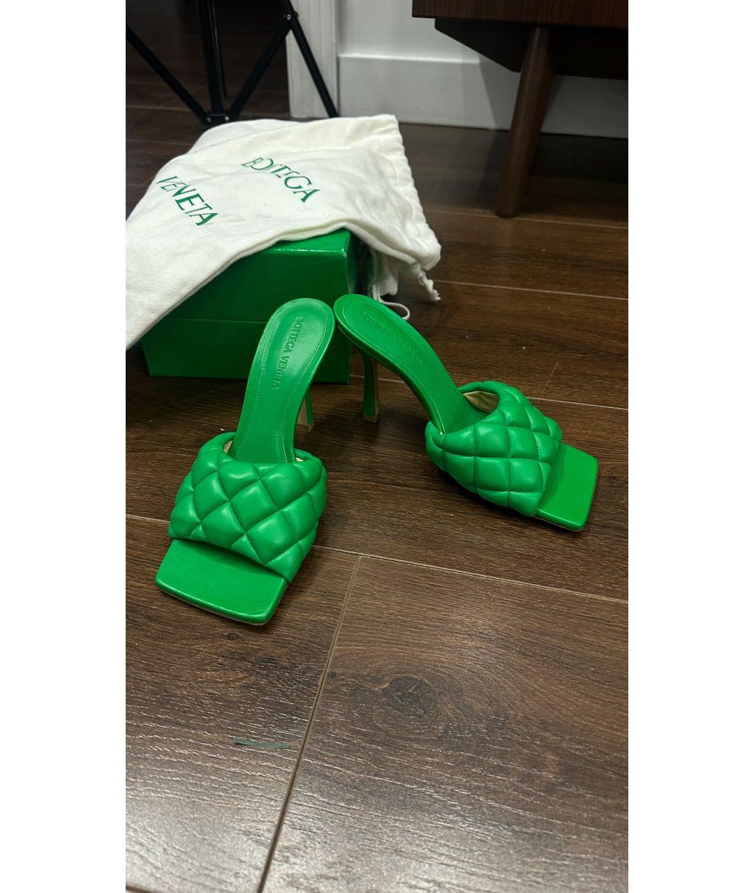 BOTTEGA VENETA Зеленые кожаные босоножки, фото 7