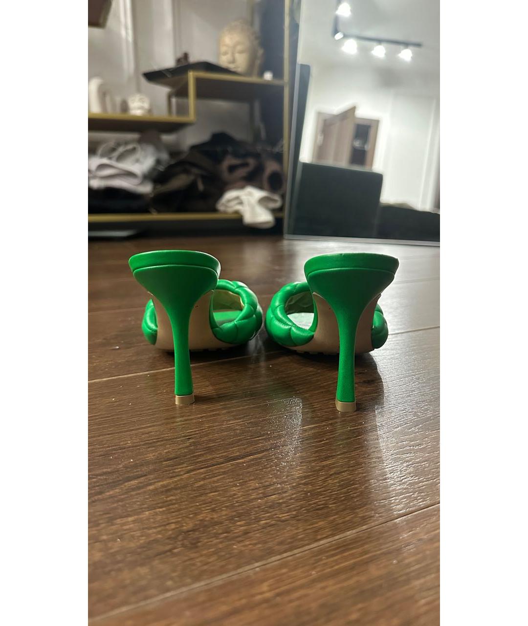 BOTTEGA VENETA Зеленые кожаные босоножки, фото 6