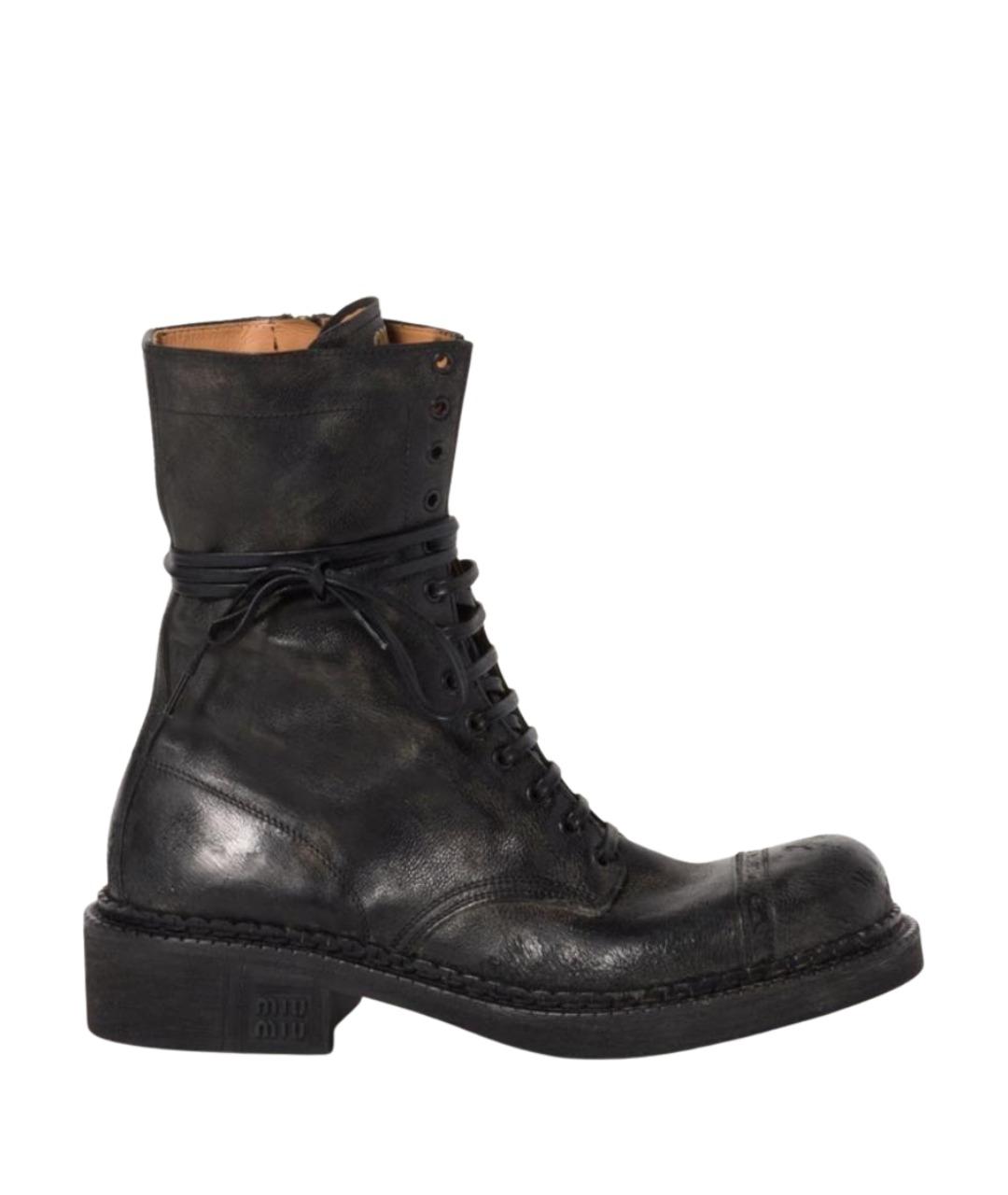 MIU MIU Черные кожаные ботинки, фото 1