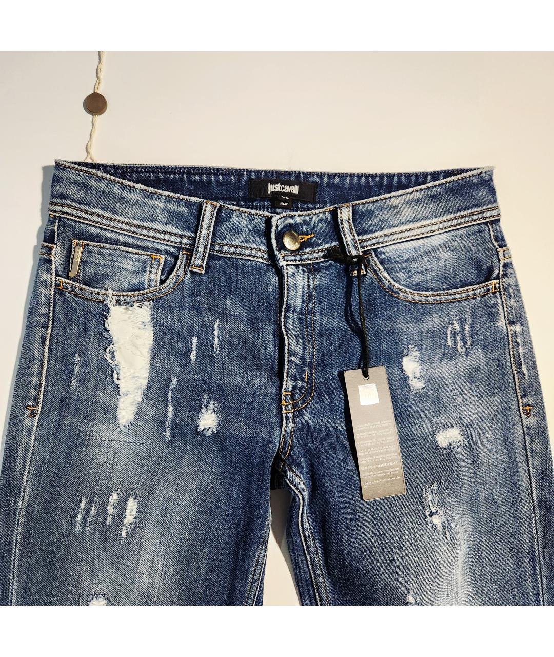 JUST CAVALLI Синие хлопко-эластановые джинсы слим, фото 4
