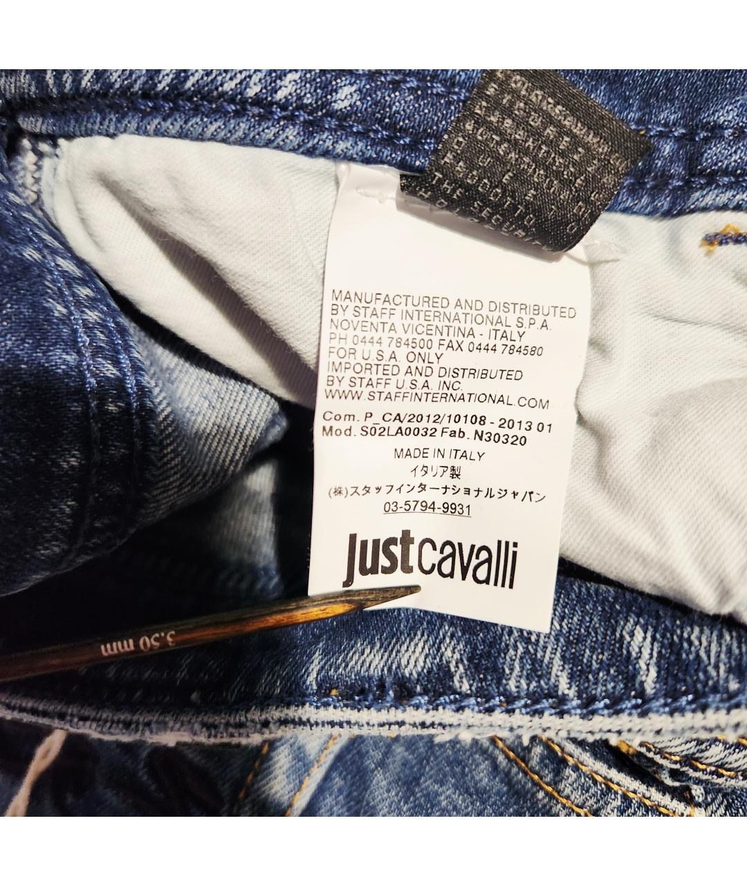 JUST CAVALLI Синие хлопко-эластановые джинсы слим, фото 8