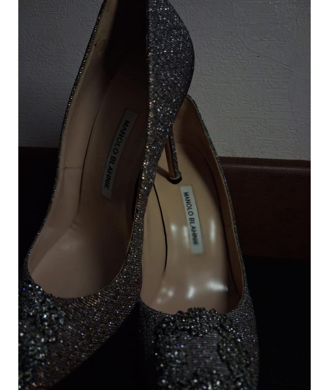 MANOLO BLAHNIK Серебряные текстильные туфли, фото 4