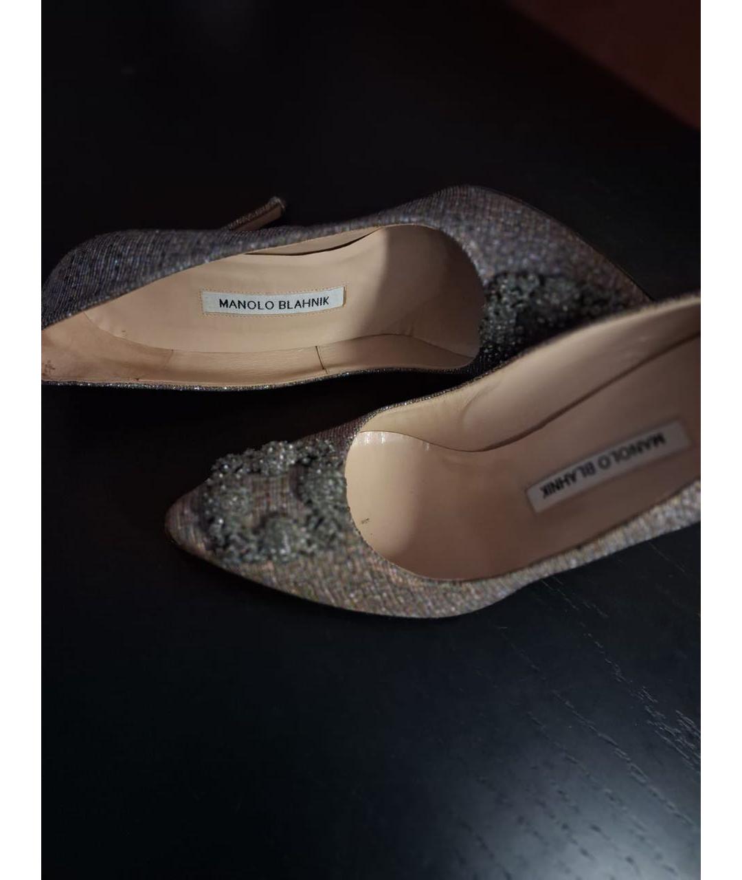 MANOLO BLAHNIK Серебряные текстильные туфли, фото 3