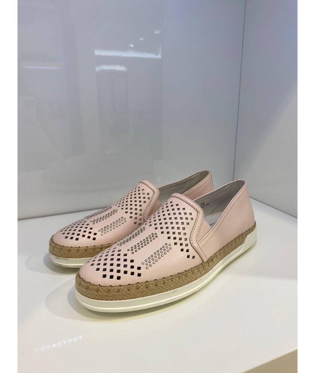 TOD'S Розовые кожаные слипоны, фото 2
