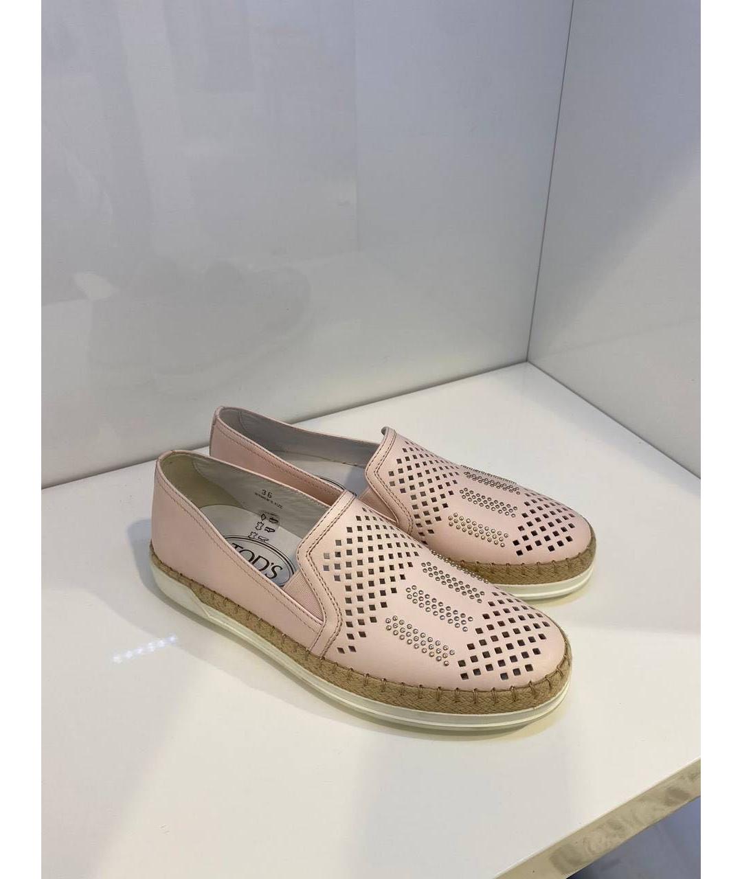 TOD'S Розовые кожаные слипоны, фото 4