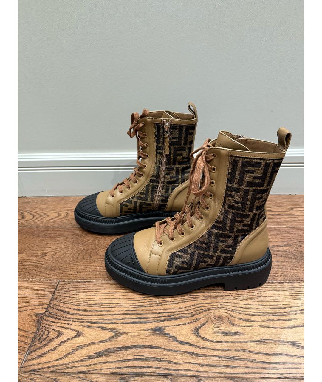 FENDI Бежевые кожаные ботинки, фото 7