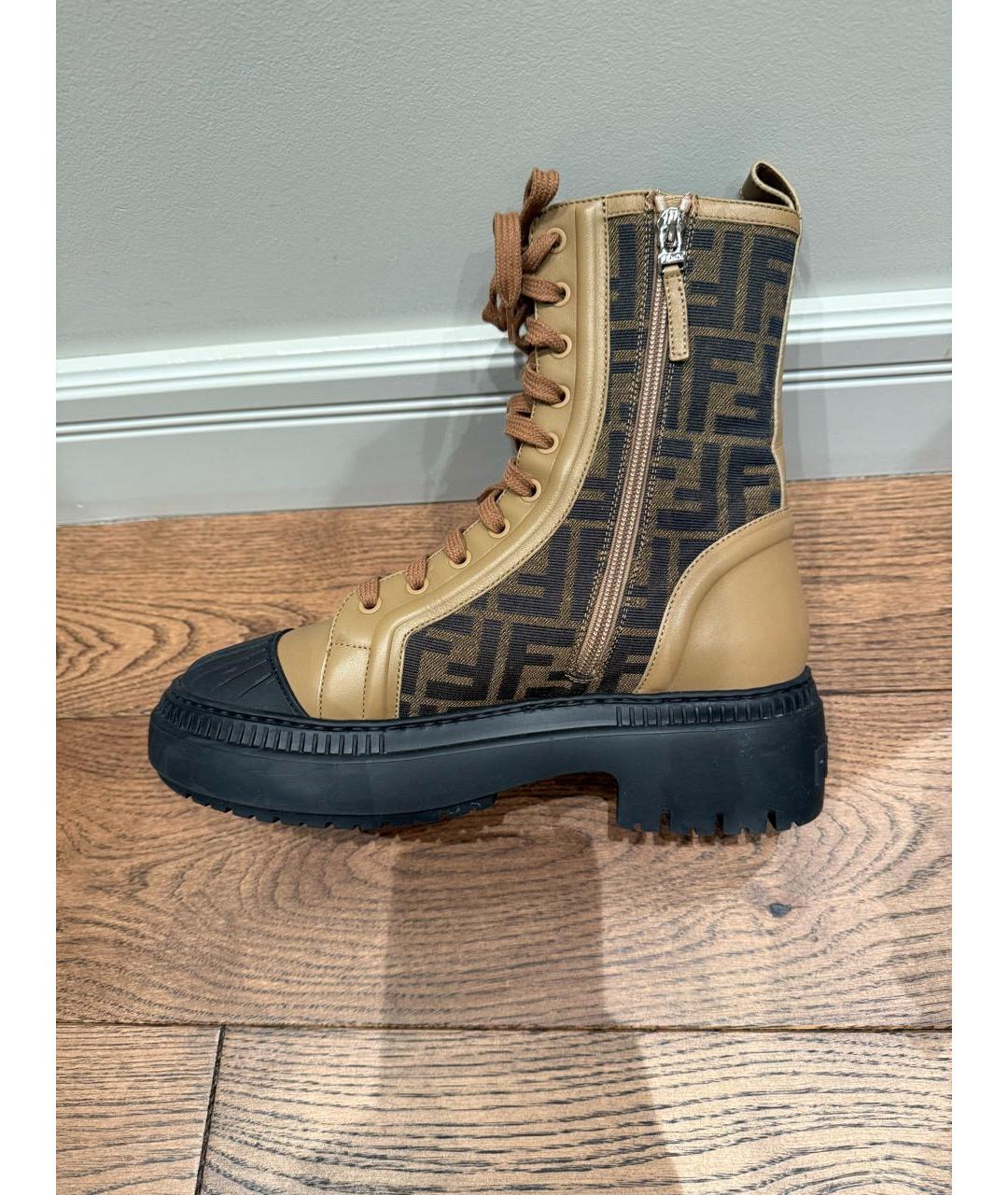 FENDI Бежевые кожаные ботинки, фото 8
