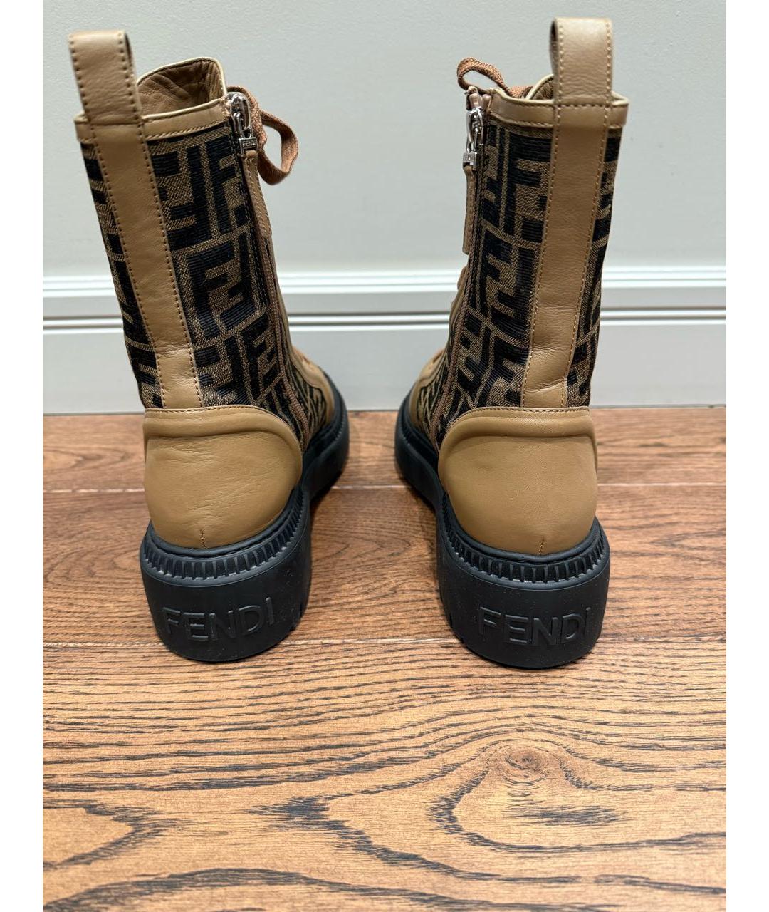 FENDI Бежевые кожаные ботинки, фото 4