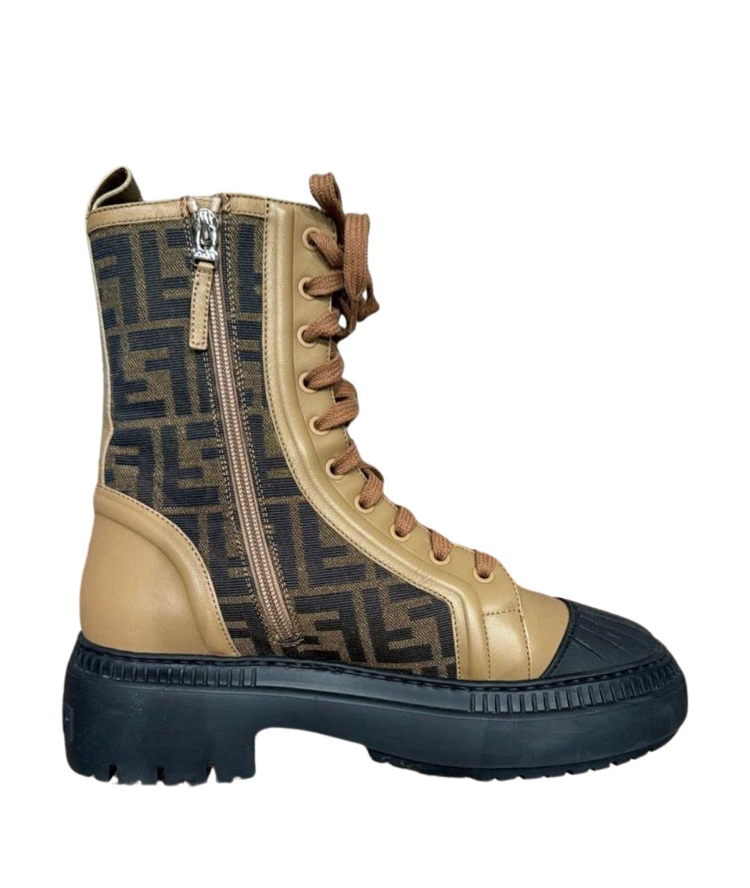 FENDI Бежевые кожаные ботинки, фото 1