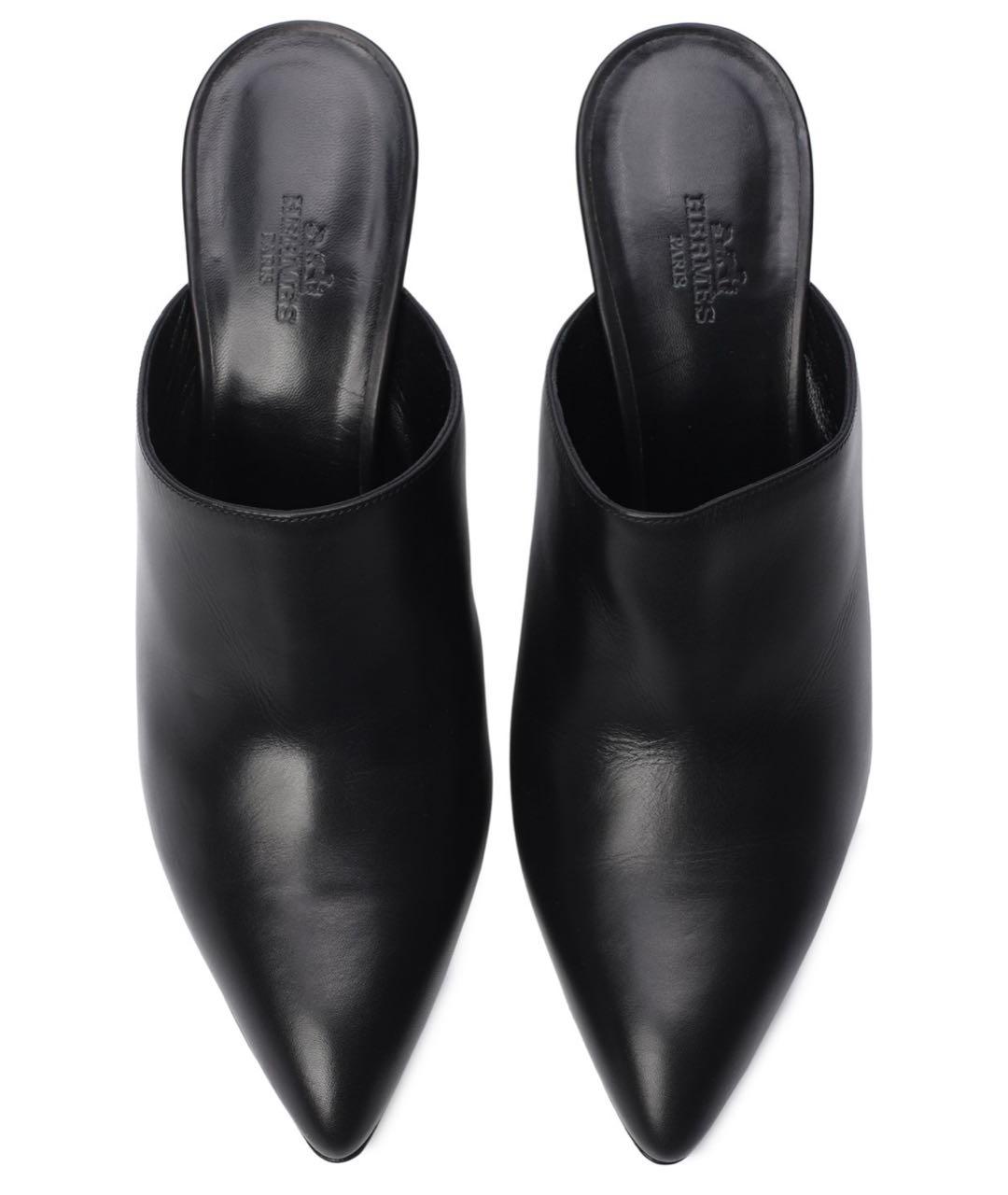 HERMES Черные кожаные мюли, фото 3