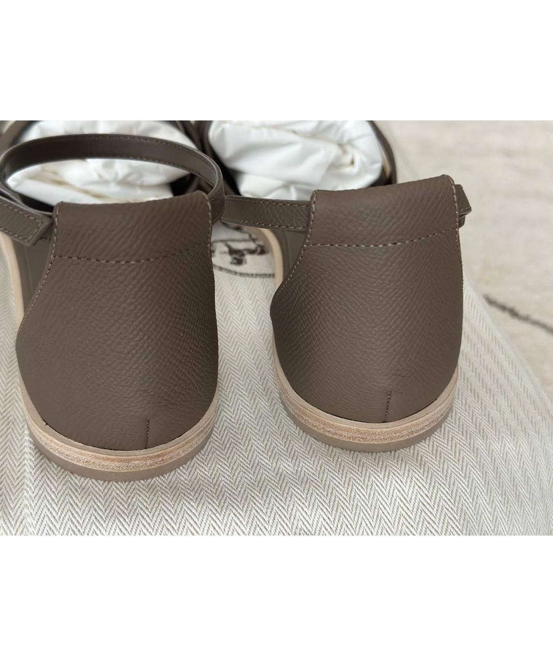 HERMES Коричневые кожаные сандалии, фото 4