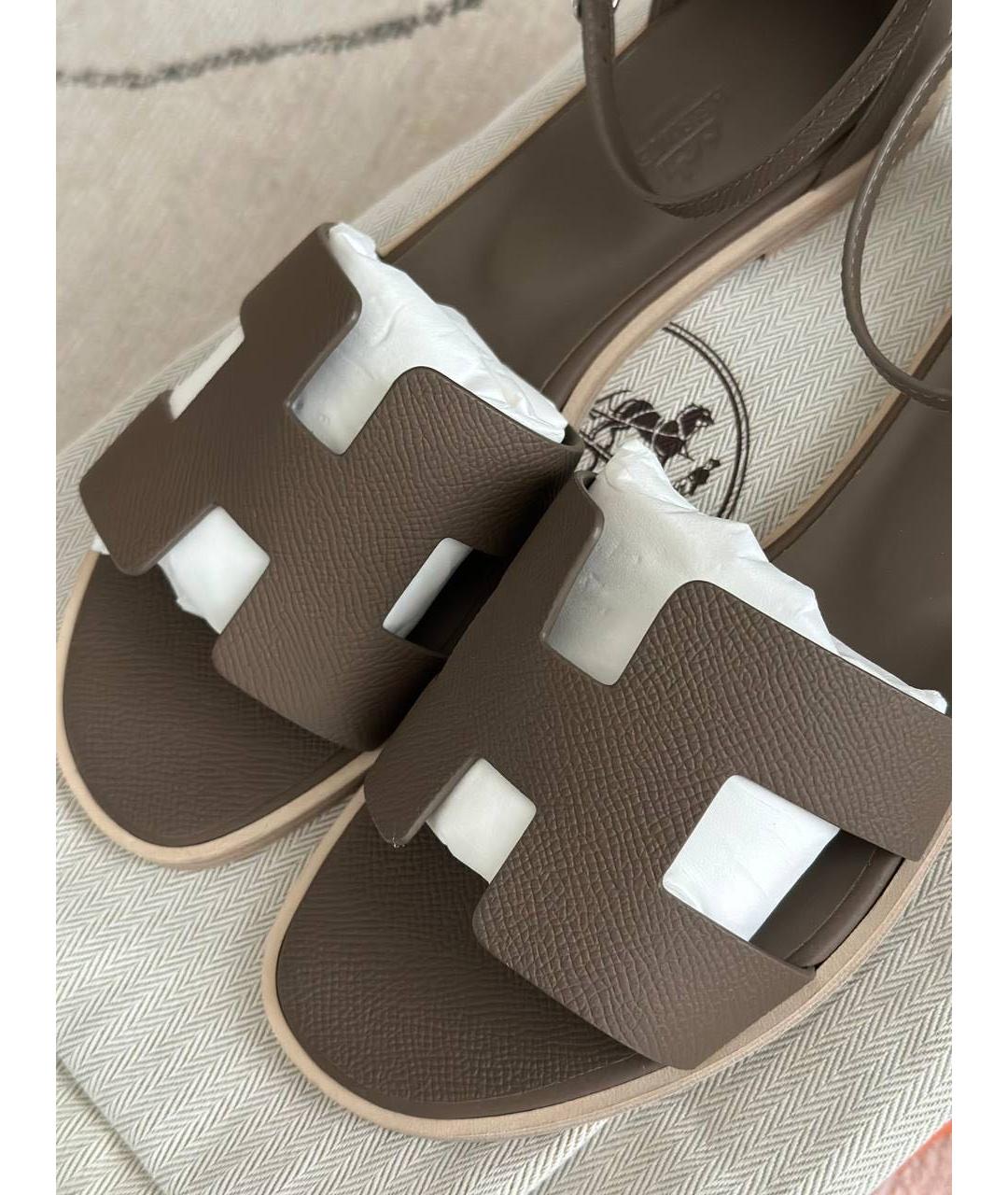 HERMES Коричневые кожаные сандалии, фото 5