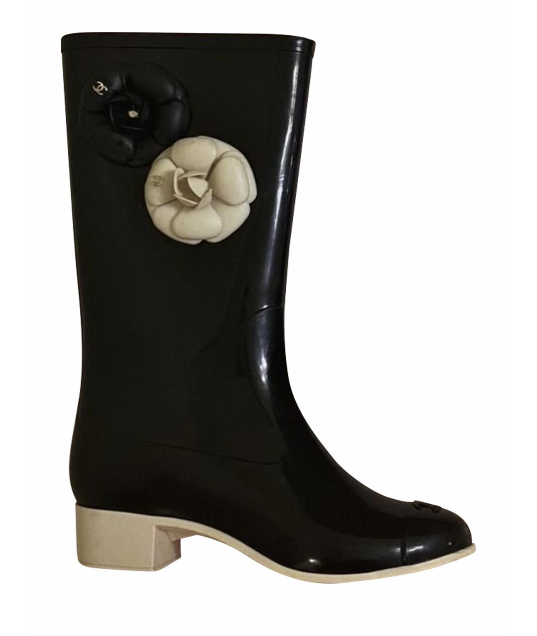 CHANEL Черные резиновые ботинки, фото 1