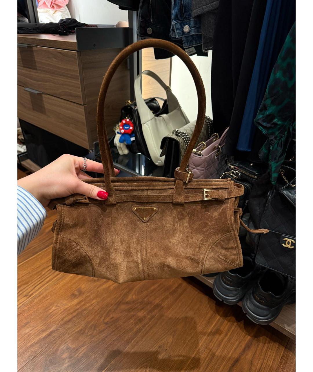 PRADA Коричневая замшевая сумка через плечо, фото 7