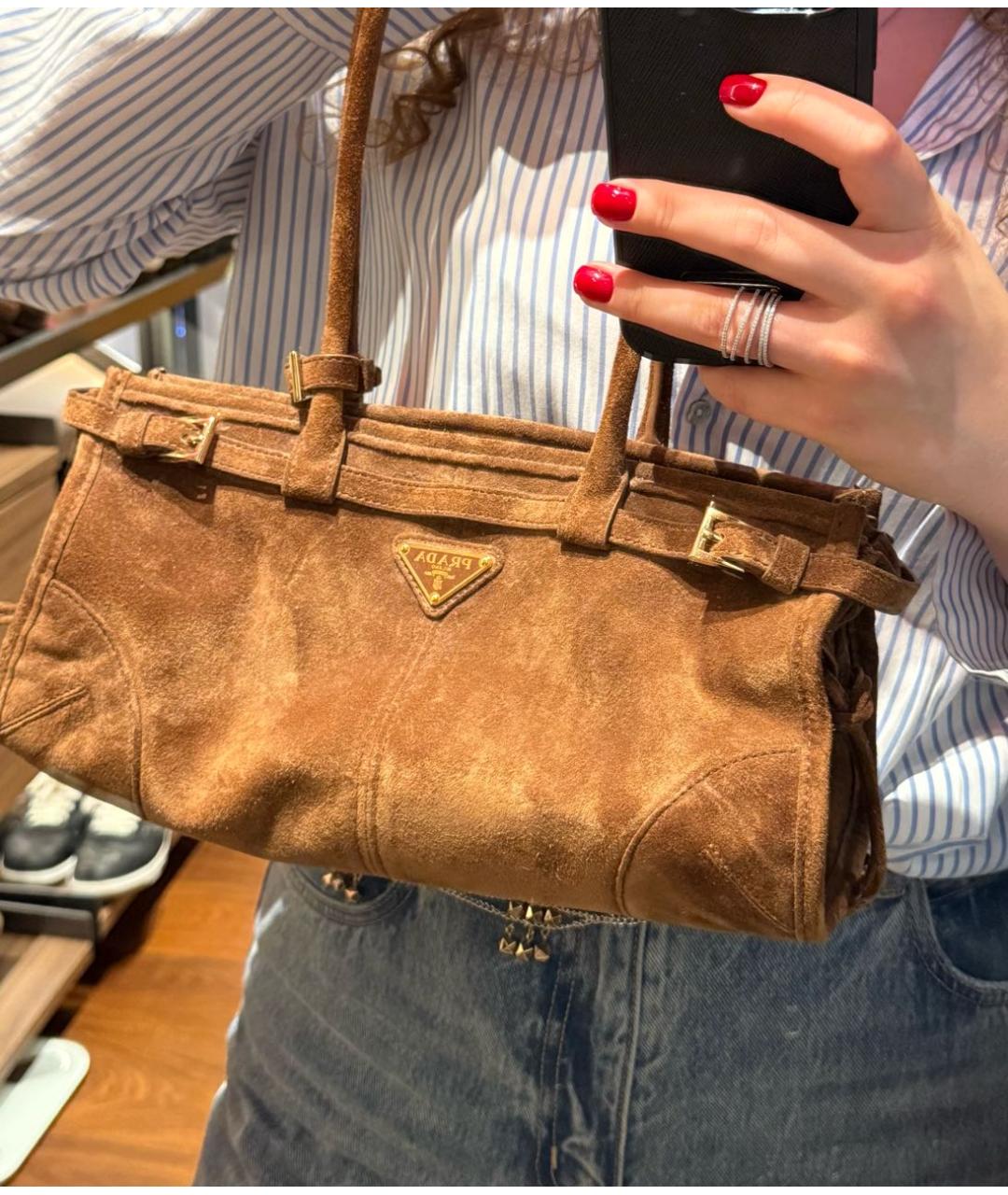 PRADA Коричневая замшевая сумка через плечо, фото 5