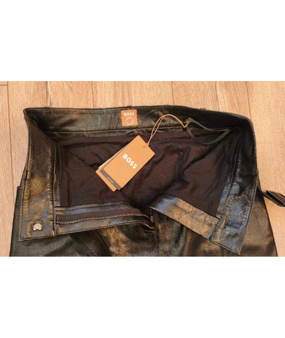 HUGO BOSS Черная кожаная юбка миди, фото 4