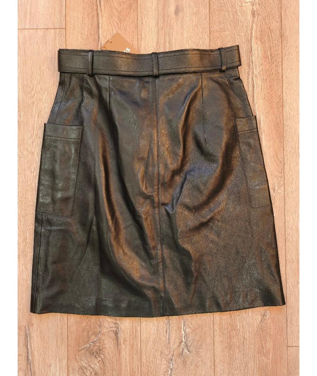 HUGO BOSS Черная кожаная юбка миди, фото 8